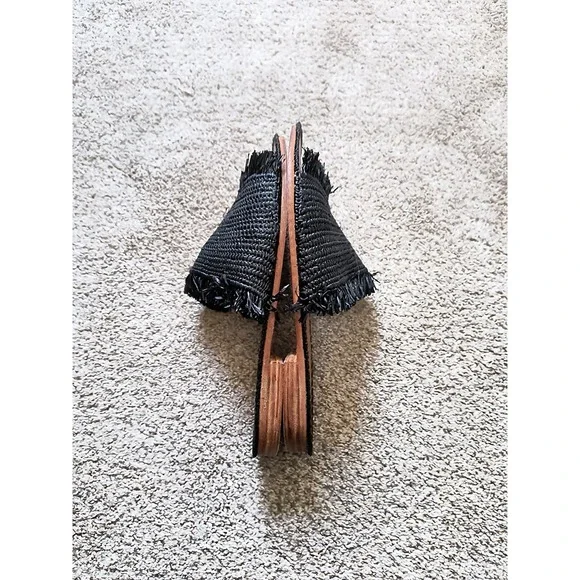 Proud Mary Womens Raffia Fringe Slip On Sandal In Black Footwear Size 6 - Picture 3 of 5